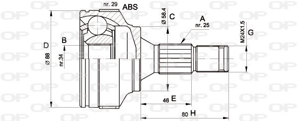 OPEN PARTS Шарнирный комплект, приводной вал CVJ5297.10